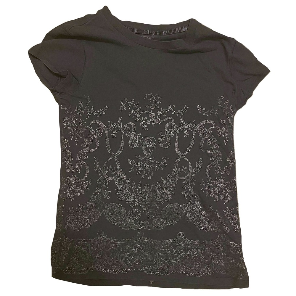 Cute Fairy Grunge goblincore gray Old Navy shirt silver flowers y2k goth style